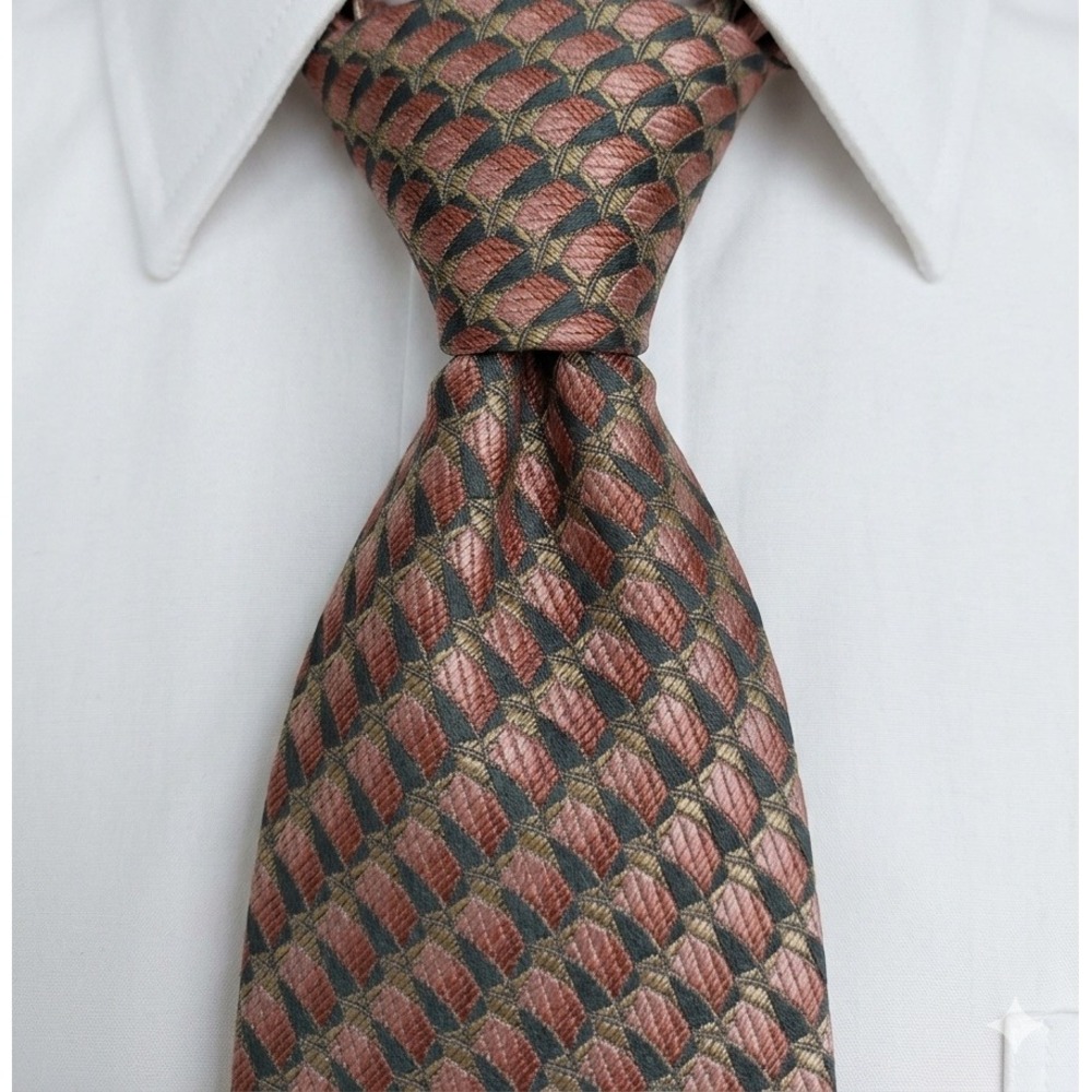 Ermenegildo Zegna Silk Tie Mens One Size Copper Gold Geometric Jacquard Italy